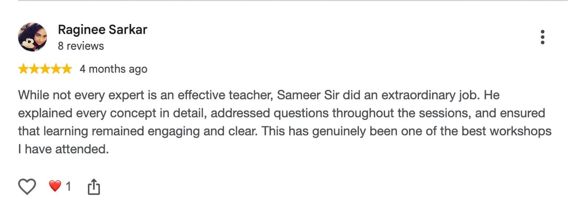 Google review from Raginee Sarkar
