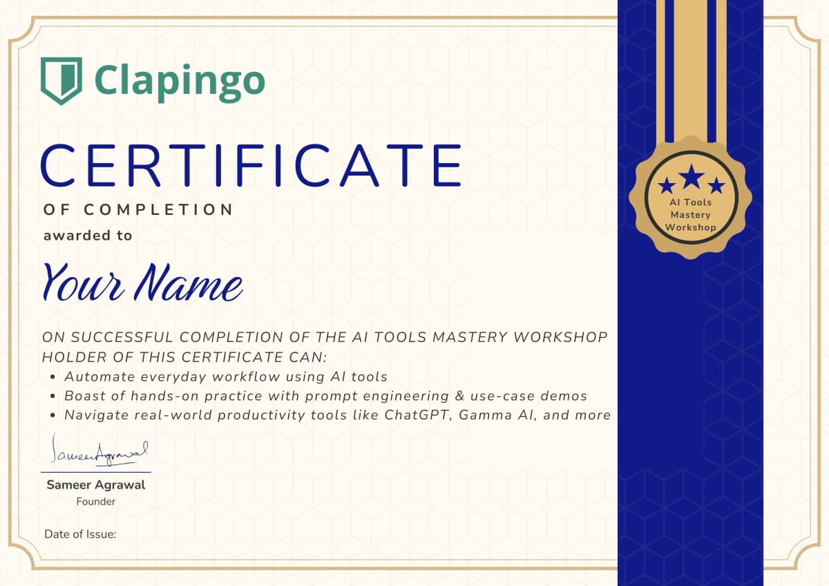 Sample Clapingo Certificate of Participation